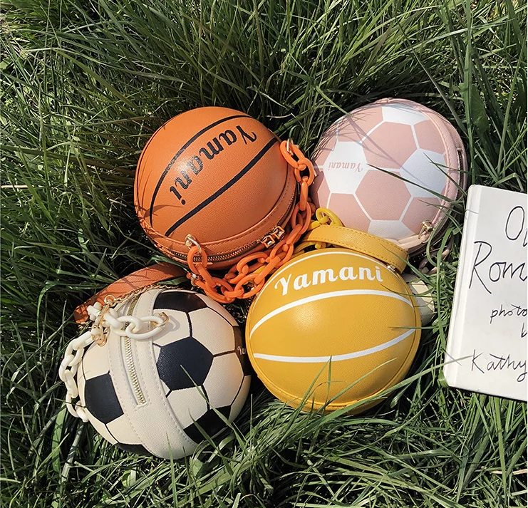 

2020 new design round football chain crossbody shoulder bags Tote Large Capacity basketball shape purse women bags