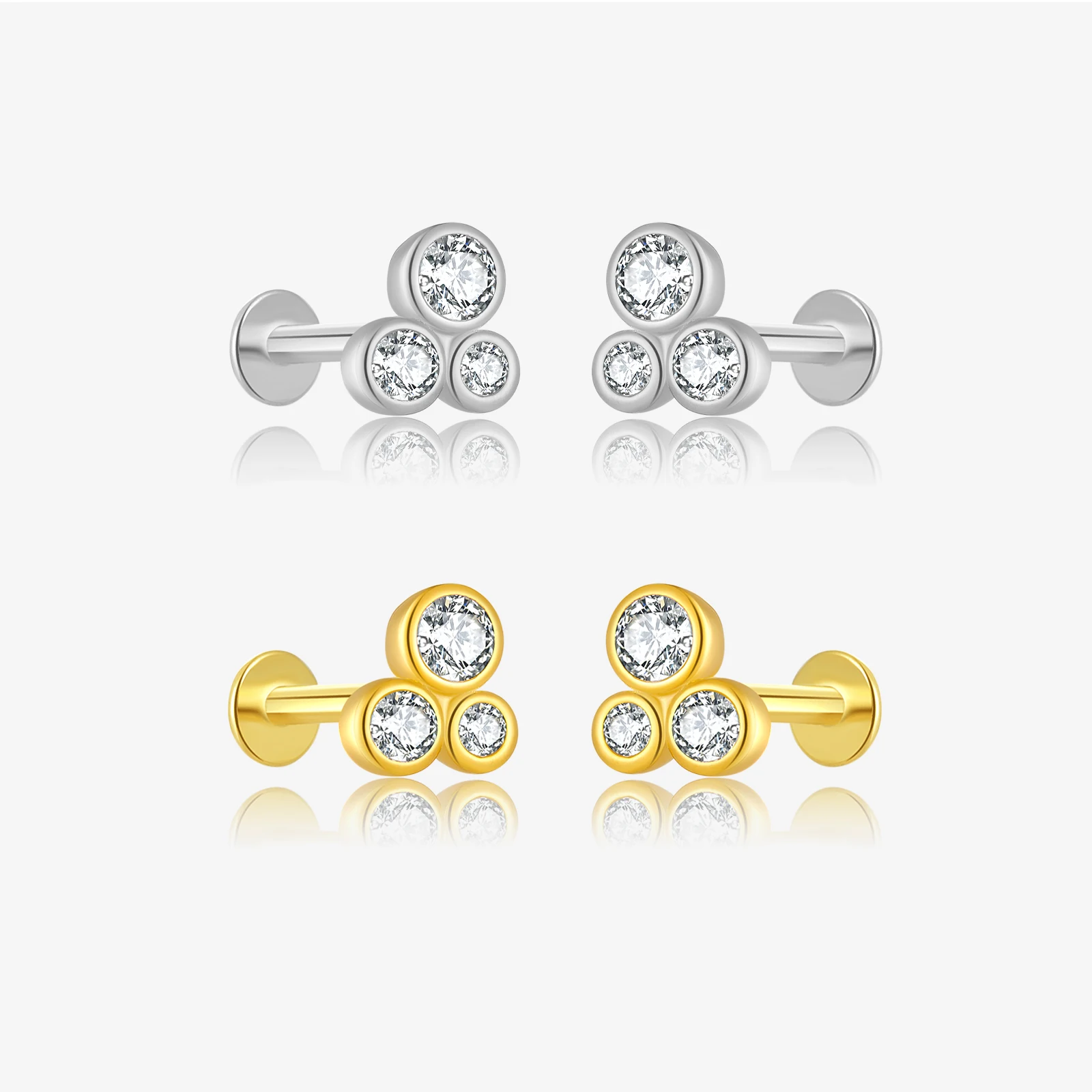 FUAMAY 18K Gold Plated Minimalist Earrings 925 Sterling Silver Flat Back Aretes Trio Stud Earrings