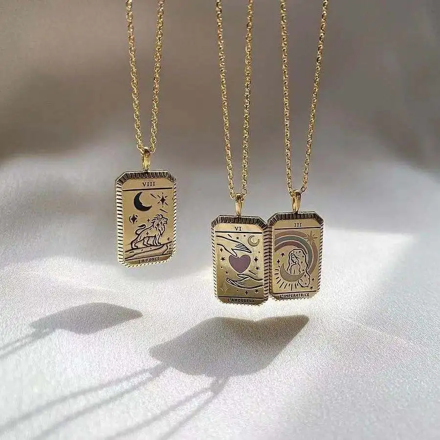 

OEM ODM stainless steel colorful 18K gold plated stamp Engraved necklaces for men women
