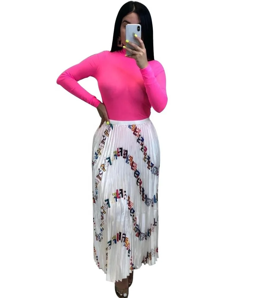 

B61148A Popular European and American women's pattern print pleated skirt