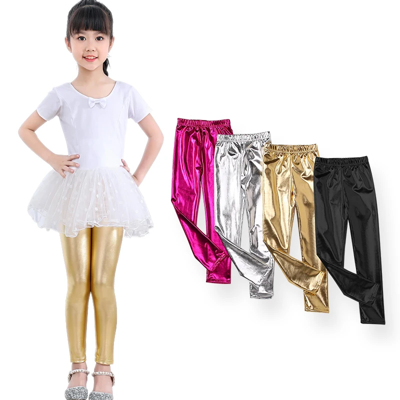 

Hot Selling Spring Autumn Girls Skinny Faux Leather Leggings for Show Kids Wet Look Shiny Performance Pants