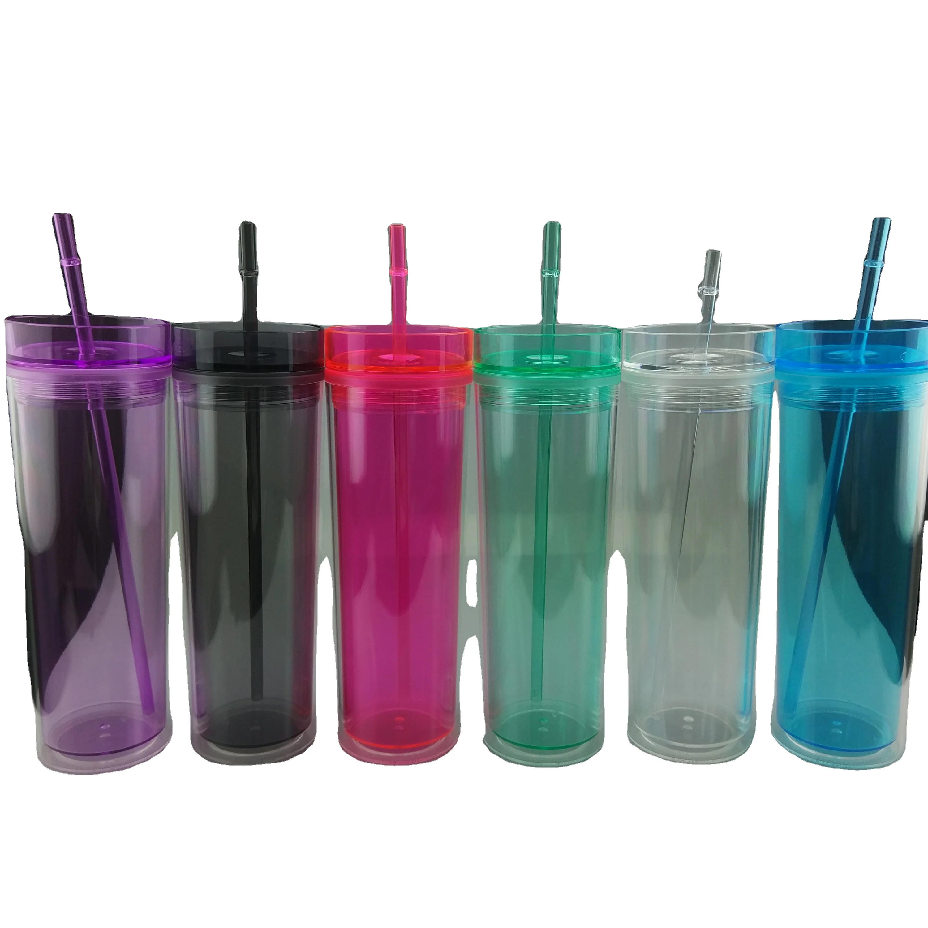 

22oz Classic wine coffee mug plastic cups double wall Acrylic skinny colorful Tumbler With Straw Plastic tumblers