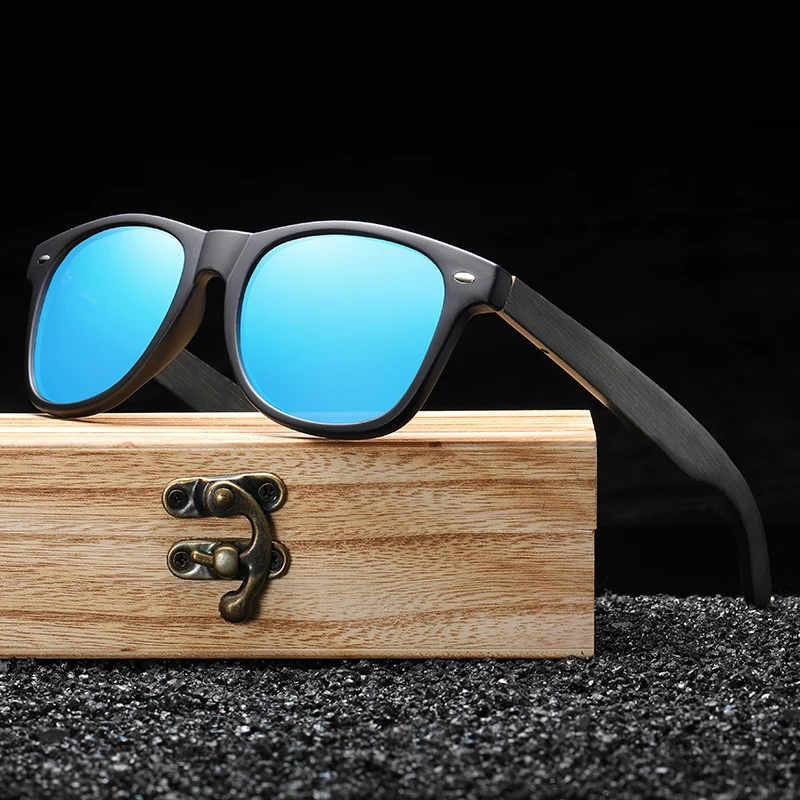 

FC Bamboo Polarized TAC Beach Style Square Black Sunglasses