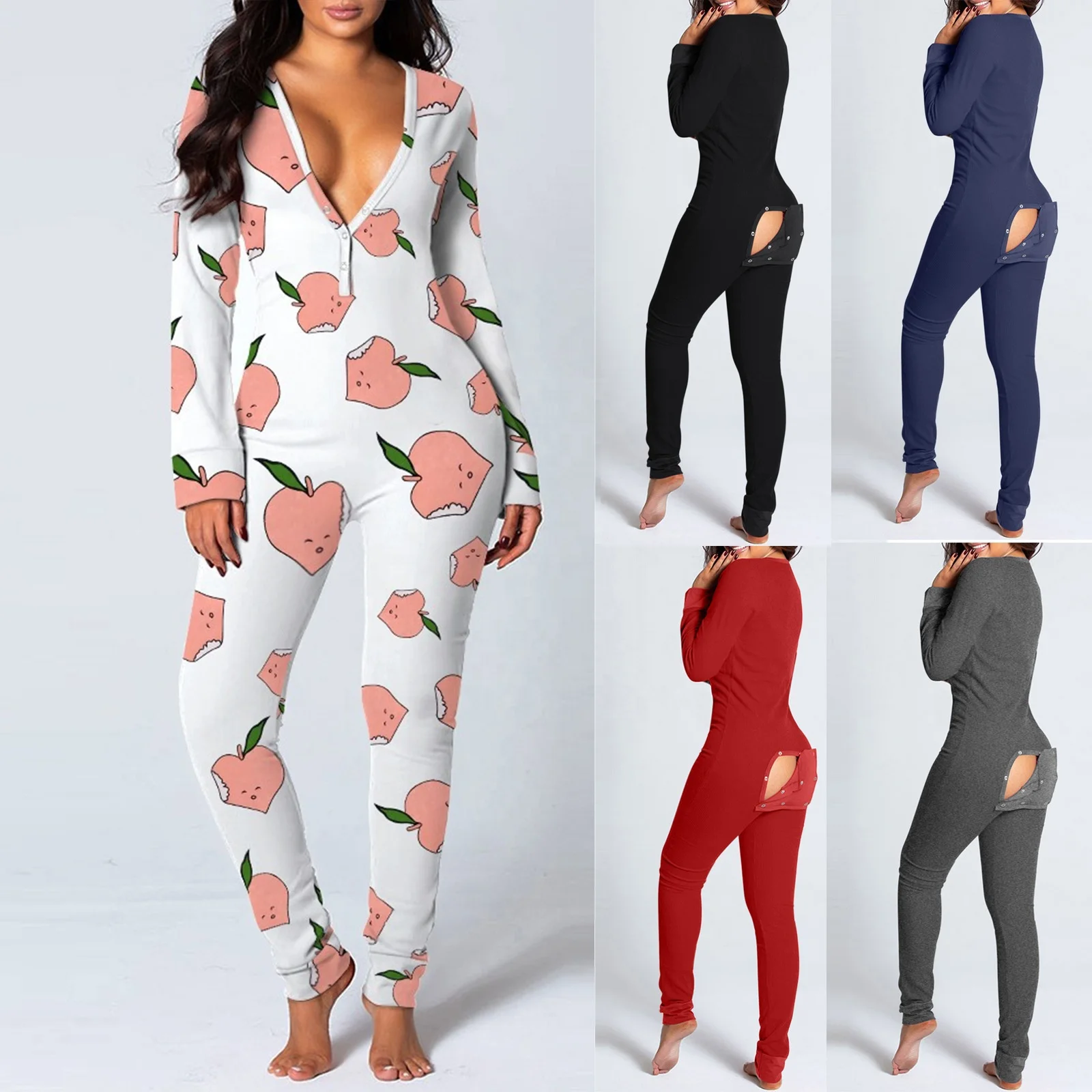 

YD Hot selling 2021 comfy designer lounge wear back open sleep wear with butt flap for women adult valentines day onesie