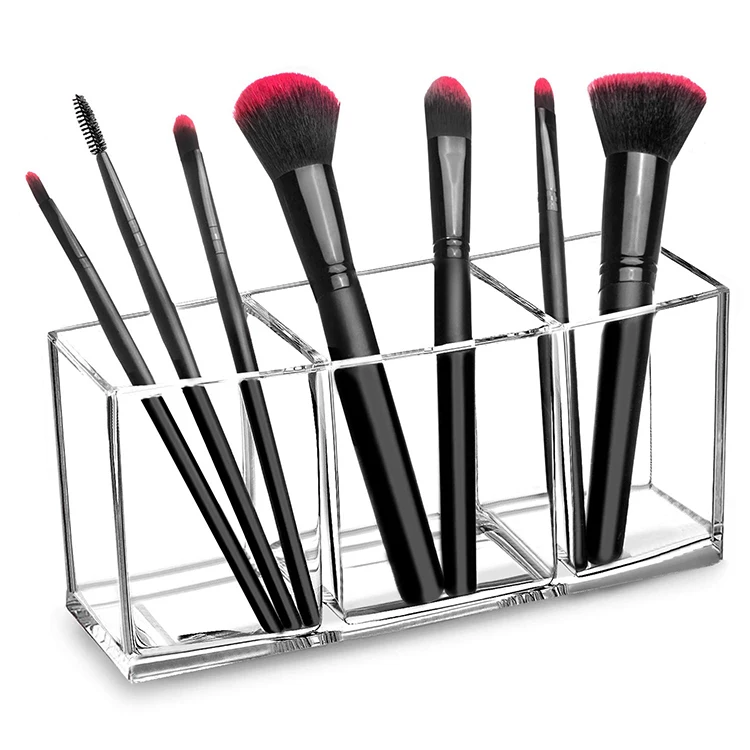 

Fashion Transparent 3 Grid Custom Logo Household Desktop Waterproof Acrylic Makeup Brush Cosmetic Organizer