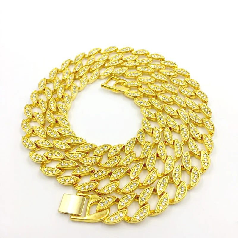 

Bling Rhinestones Hip Hop Stainless Steel Cuban Link Baguette Moissanite Choker Women Baguette Necklace