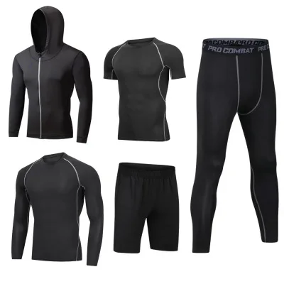 

2022 SUNIONS Adult Men OEM custom Compression Running long sleeves quick-dry 5 pieces sports wear men set, Available in multiple colors