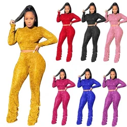 2021 Trendy Sexy Stacked Leggings Sets Ruffle Ruched Plus Size Women