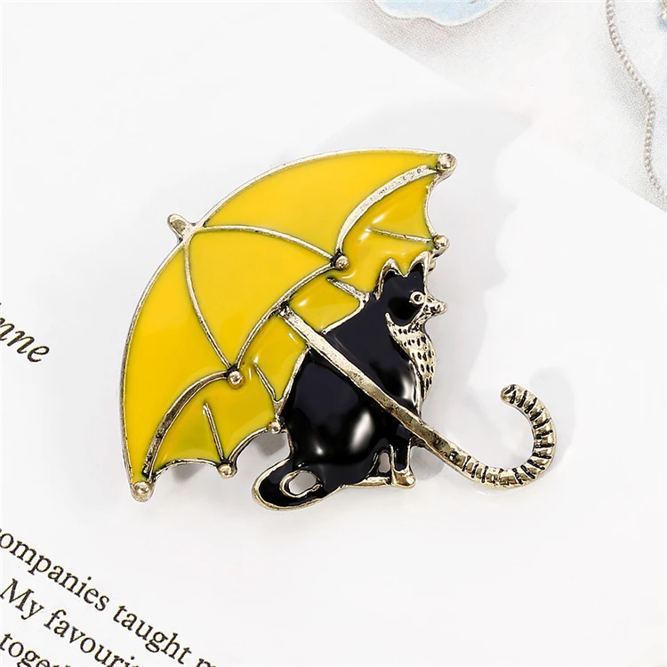 

Umbrella Black Cat Brooch Creative Umbrella Cute Cat Brooch Collar Pin Alloy Oil Drop Jewelry Japanese Personality Couple Brooch