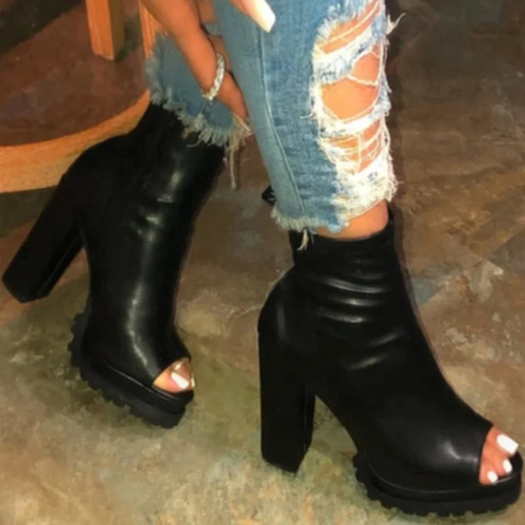 

Plus Size Women Shoes Casual Open Toe Fish Mouth Chunky Ankle Boot For Ladies, Brown, black, orange, yellow, beige,blue