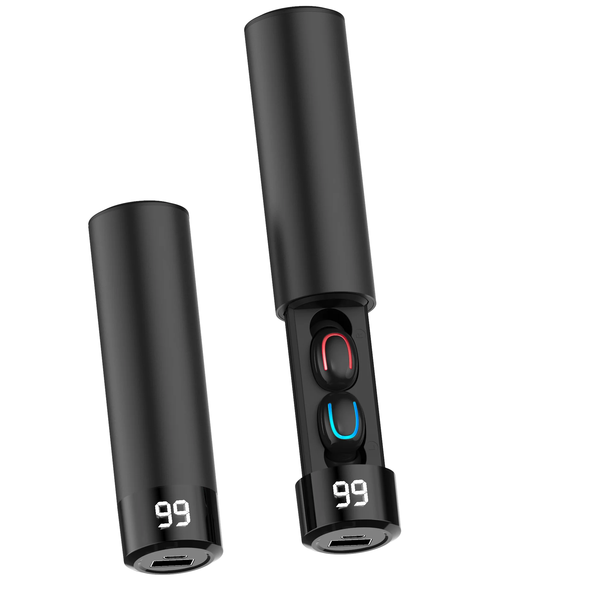 

New Arrivals BT5.0 Portable TWS Wireless Blue tooth Long Battery Touch Earphones with LED Light, Black