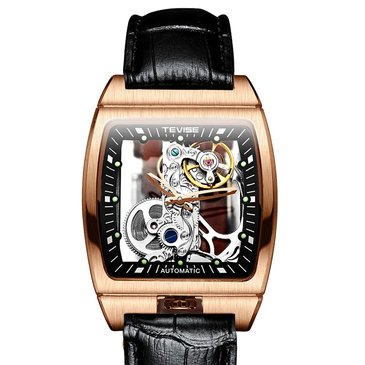 

Top-end Tourbillon Watch Scratch Resistant Transparent Square Wristwatch Business Leather Watches For Men, Optional