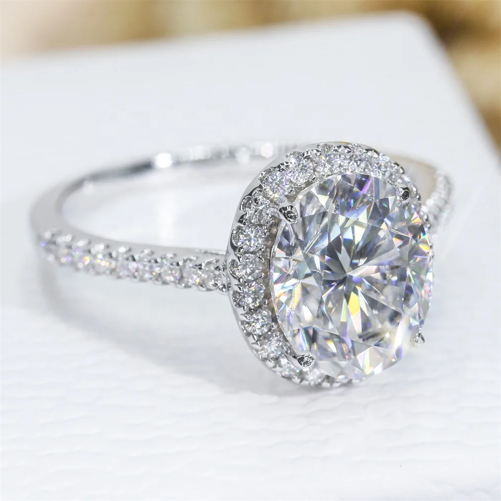 

Wholesale S925 9K 14K 18K Gold Halo Ring 2CT 7*9mm Oval Diamond Engagement Women Jewelry Silver VVS Moissanite Ring
