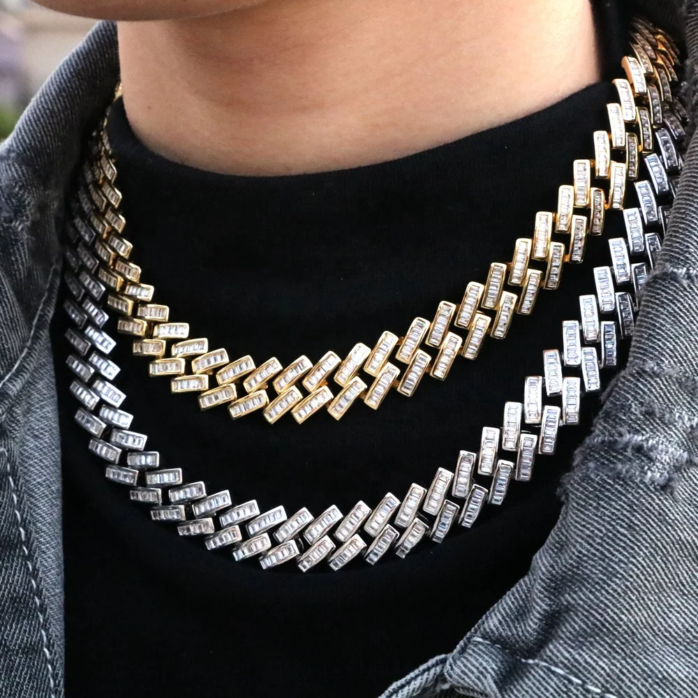 

Trendy Fashion Baguette CZ Diamond 925 Sterling Silver Men Chain Jewelry 925 Customized