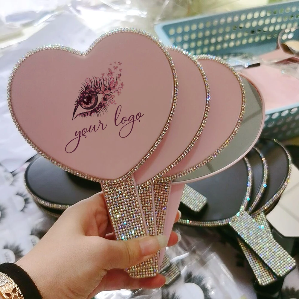 

Private Label Wholesale Vendor Mini Pink Mirrors Handheld Cosmetic Heart Mirrors Customized Logo Makeup Mirror