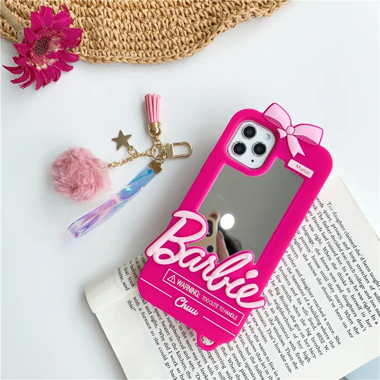 

cute pink mirror for iphone11 phone case XsMax/7p silicone barbie phone case 12pro max