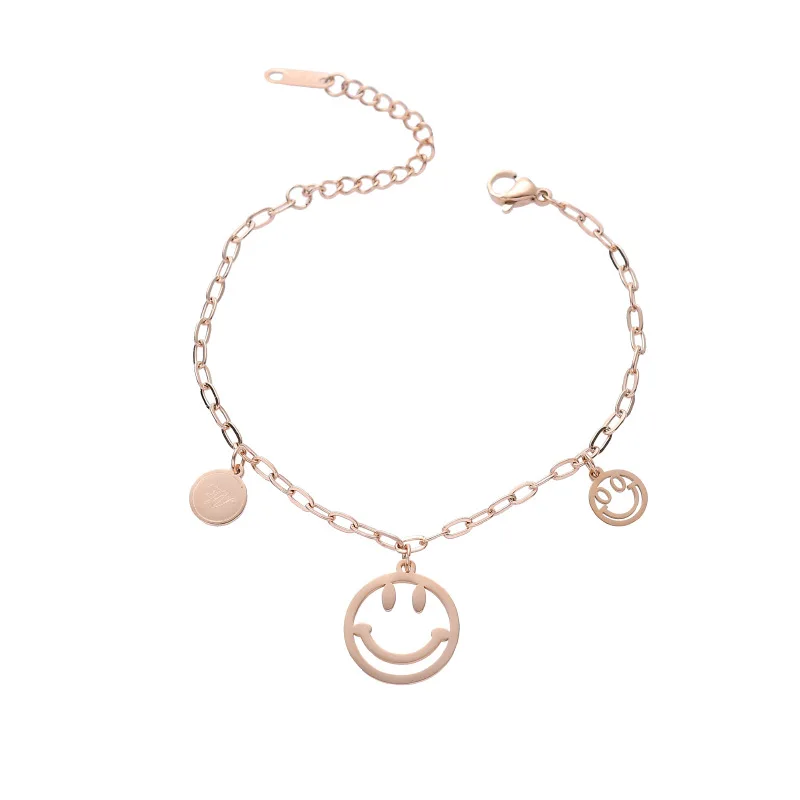 

ins light luxury titanium steel rose gold smiley face bracelet women jewelry wholesale, Multicolor
