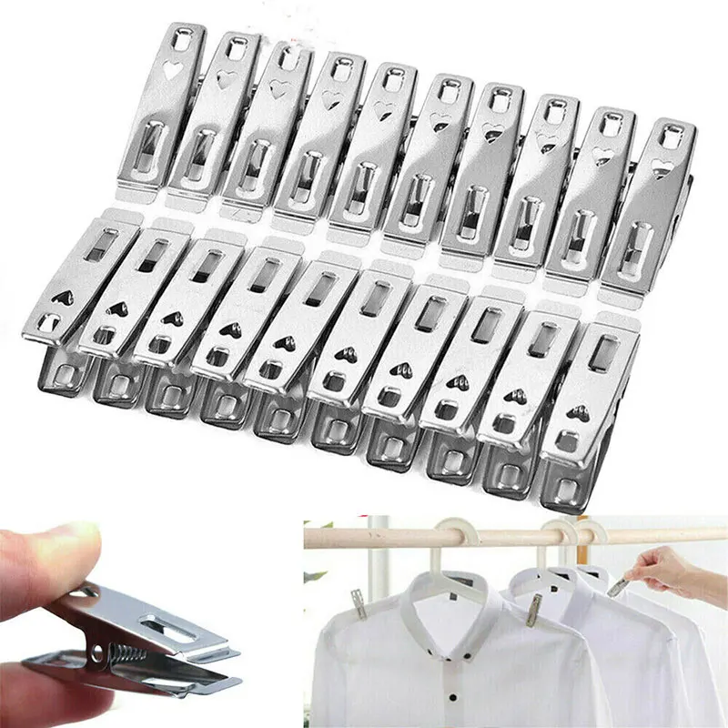 

Stainless Steel Clothes Pegs Hanging Pins Clips Laundry Metal Clamps  studless non-magnetic core flat mouth steel clips, Silver