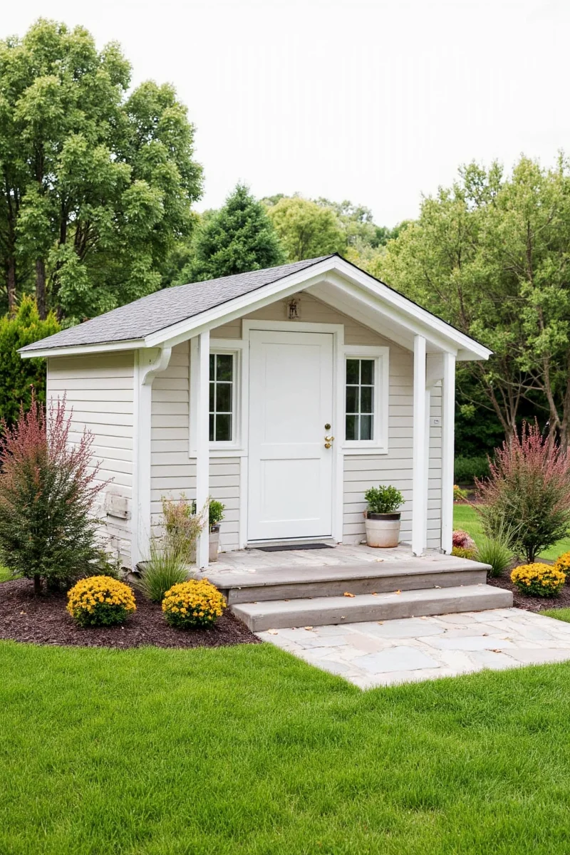 Garden shed placed in a sunny backyard