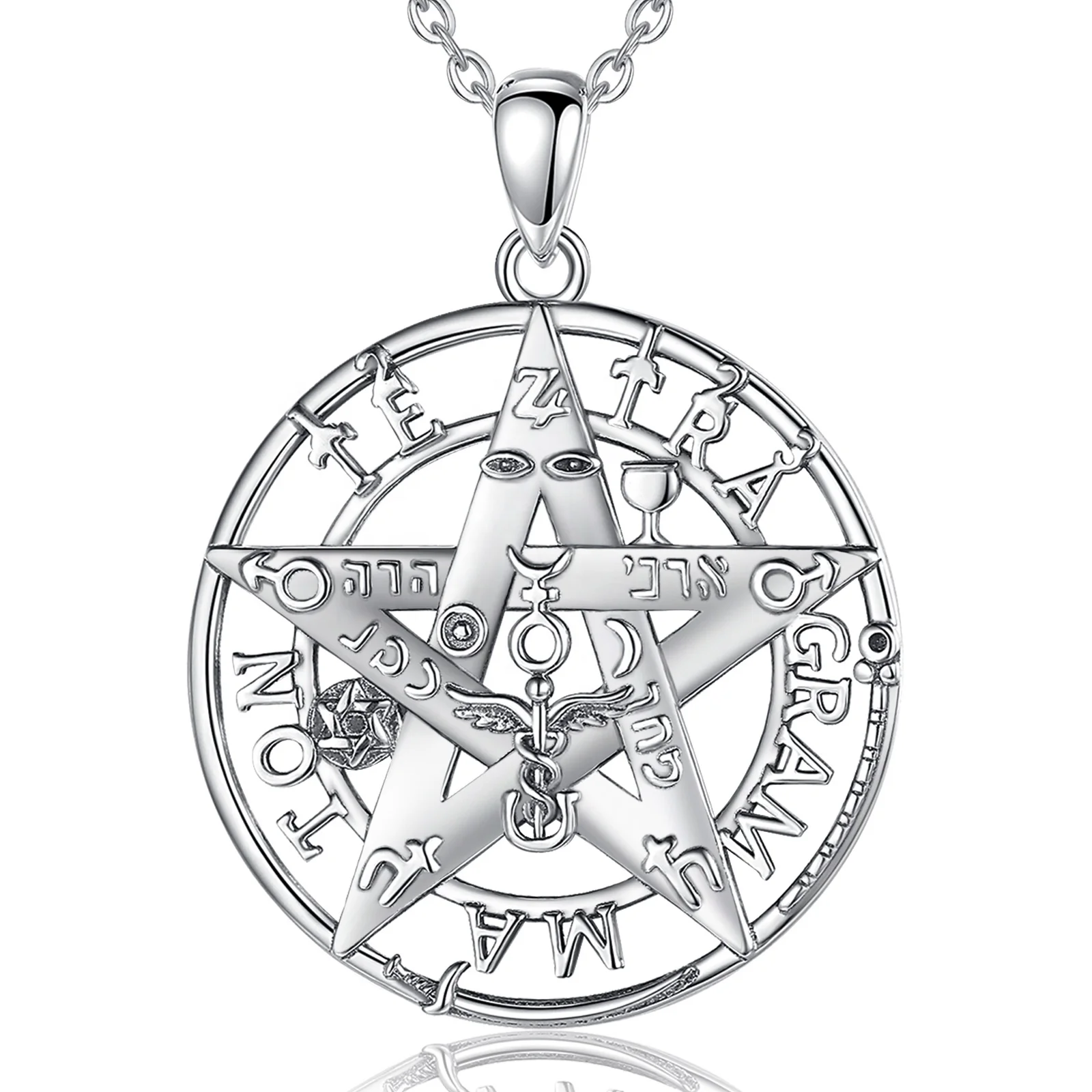 

Merryshine religious jewelry 925 sterling silver vintage tetragrammaton pendant pentagram necklace