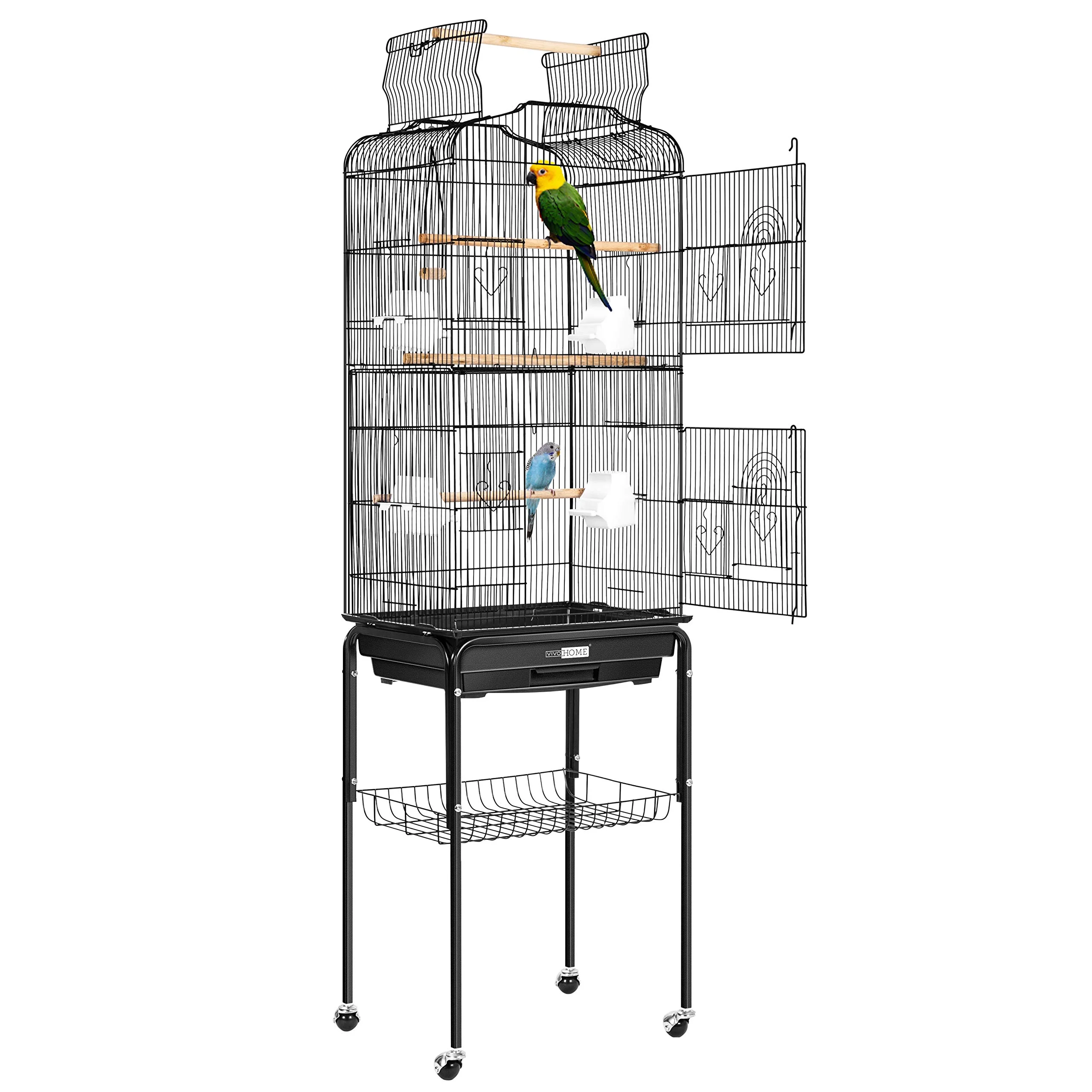 

Wrought Iron Bird Cage with Play Top and Rolling Stand for Parrots Conures Lovebird Cockatiel Parakeets