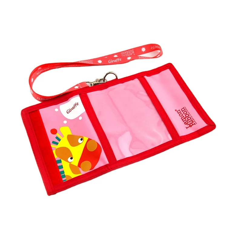 

school use wallet lanyard thick 840d soft pvc clear card wallet pocket-sized folding card holder wallet for kids