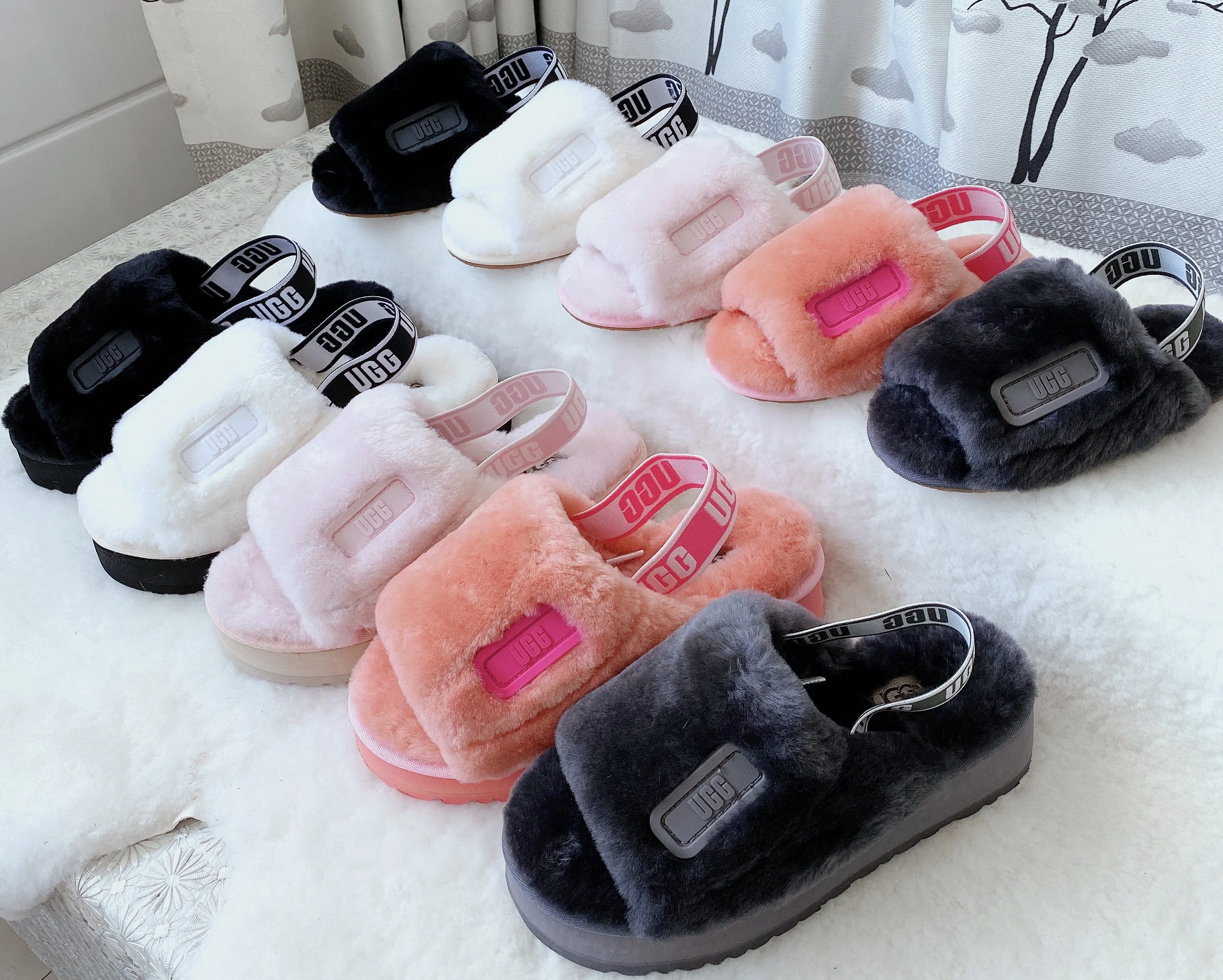 

high quality colorful uggging fur womens sandles in stock Fluff disco Slide Slippers, Multiple