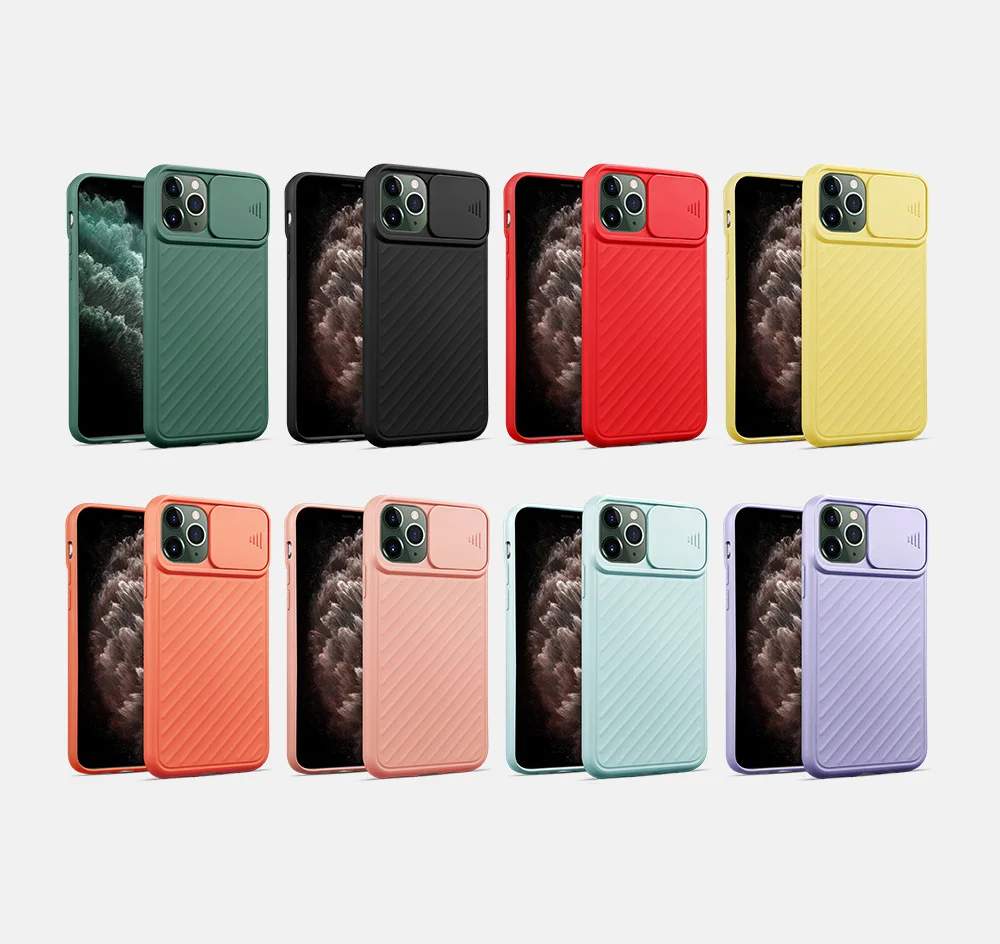 

wholesale new design soft color TPU with sliding door camera lens protector case for iphone 12/12 pro and iphone 13 5.4 6.7 case, 8 colors