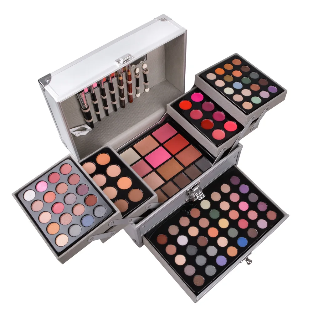 

Hot selling Makeup 133 Colors Miss Young Aluminum Box Eyeshadow Palette Makeup Makeup Palettes, Pink,silver