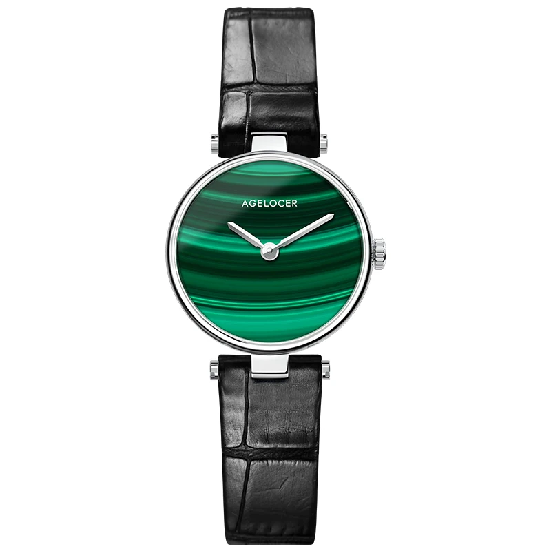 

AGELOCER Malachite Dial Women Watches 316L Steel Leather Watch Sapphire Reloj Mujer New Original Brand Watch for Girl