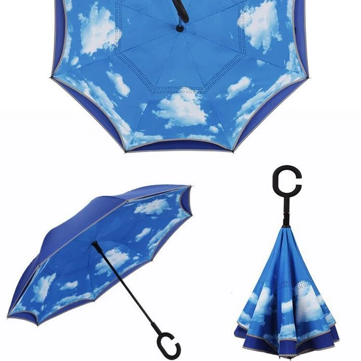 

Automatic double-layer C-handle reverse umbrella windproof inverted reverse umbrella waterproof umbrella parasol for car
