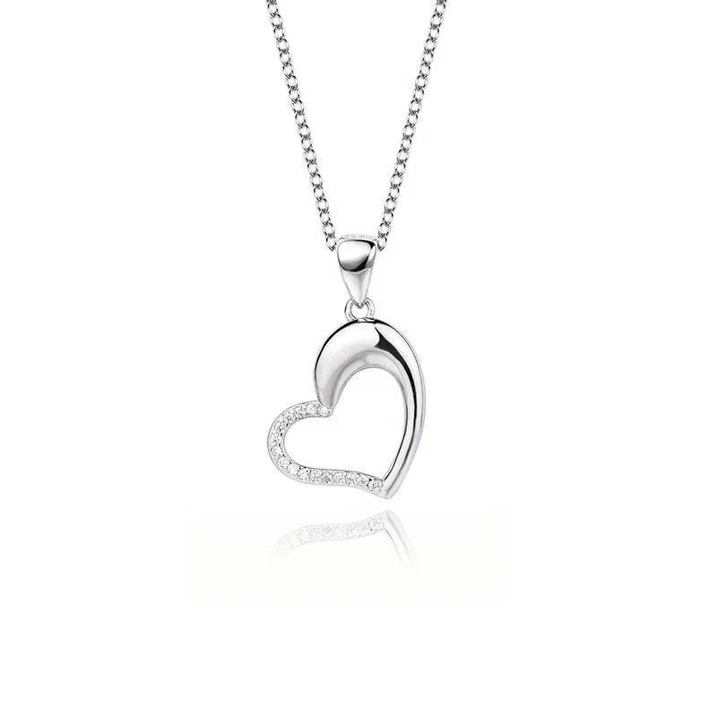 

Genuine Diamond Necklaces in Sterling Silver Mother Daughter Double Heart Necklaces Natural Diamond Pendant Danity Fine Jewlery