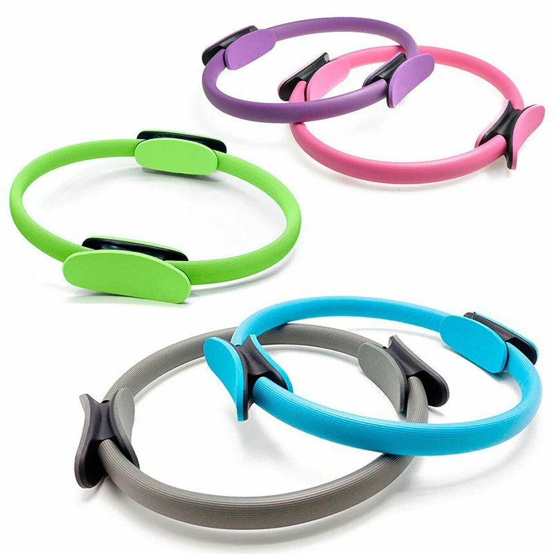 

Resistance Pilates Rings Magic Circle Fitness Wheel Handle Yoga Kit Ring, Purple, pink, black, blue, gray