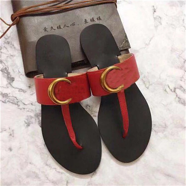 

Drop Shipping Famous Brand Gg Metal Buckle Flat Women'S Sandals Beach Wholesale Flipflops Women Flip Flops