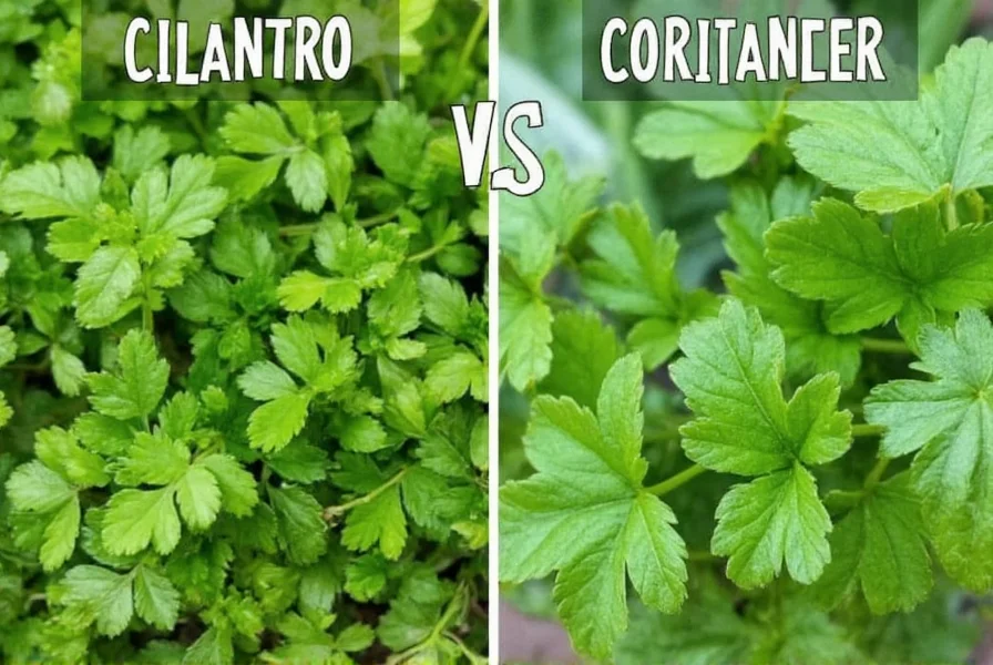 Coriander seeds next to fresh cilantro leaves for comparison