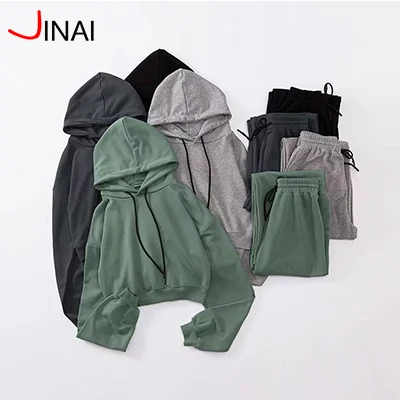 

Women Clothing Casual Tracksuit 2 Piece Crop Top and Elastic Waistband Pant Set club Windbreaker Sweater Set, Color avaliable