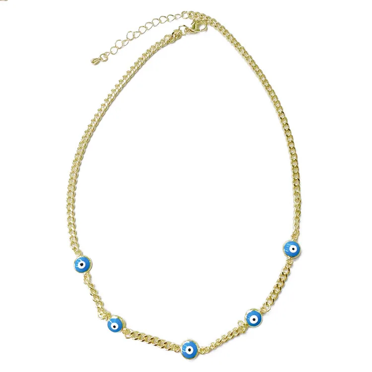 

NM1179 New design 18K gold plated chain with color evil eyes beaded choker necklace gifts for lady