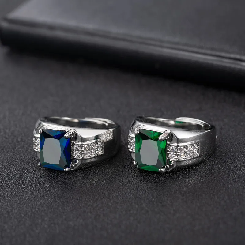 

Wholesale Green Blue Emerald Color Square Stone Wide Identify Ring Vintage Punk Brass Claw Knot Ring For Men, As the picture shows