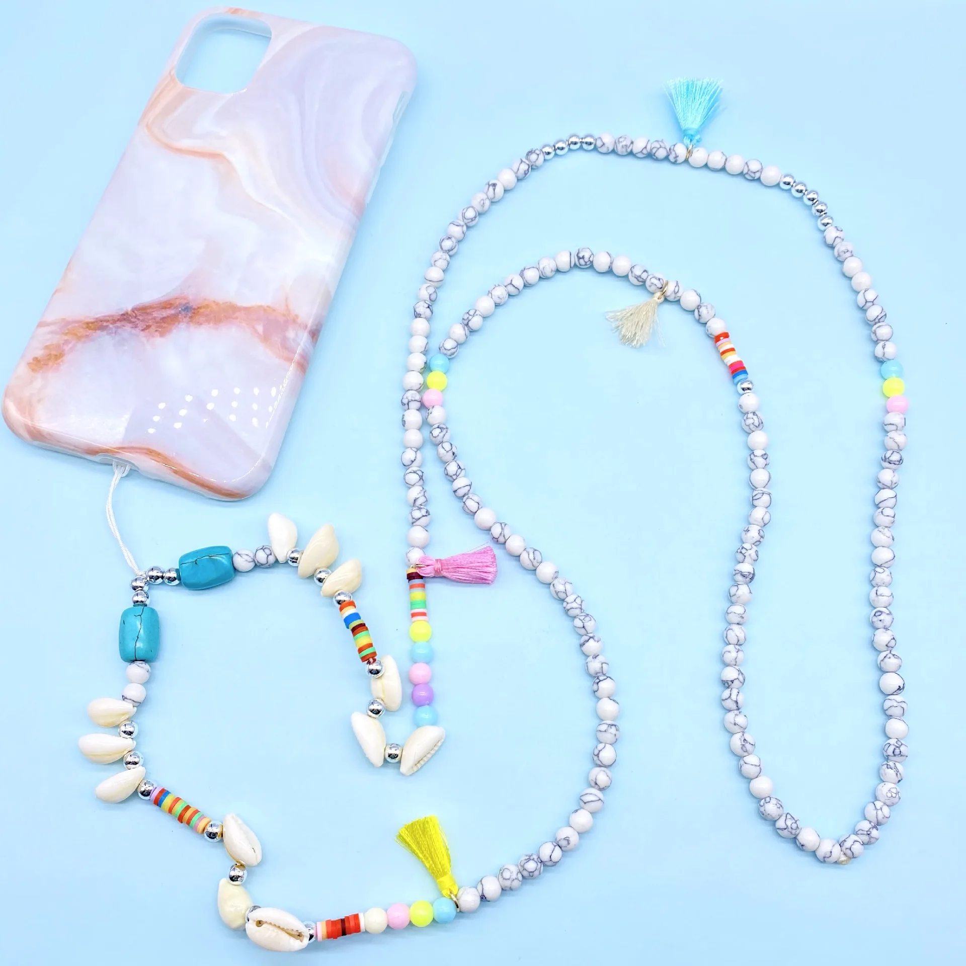 

Factory Direct Shell Tophus Girls Mobile Chain Custom Fashion Color Acrylic Neck Lanyard Bead Phone Chain Women, Can be customized