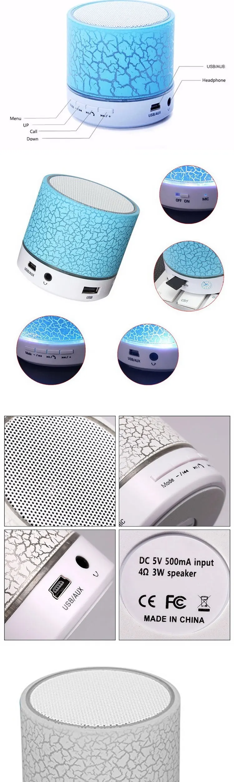 LED Light With TF USB Handsfree Bass BT Wireless Sound Box Portable Outdoor Mini Speaker - ANKUX.COM