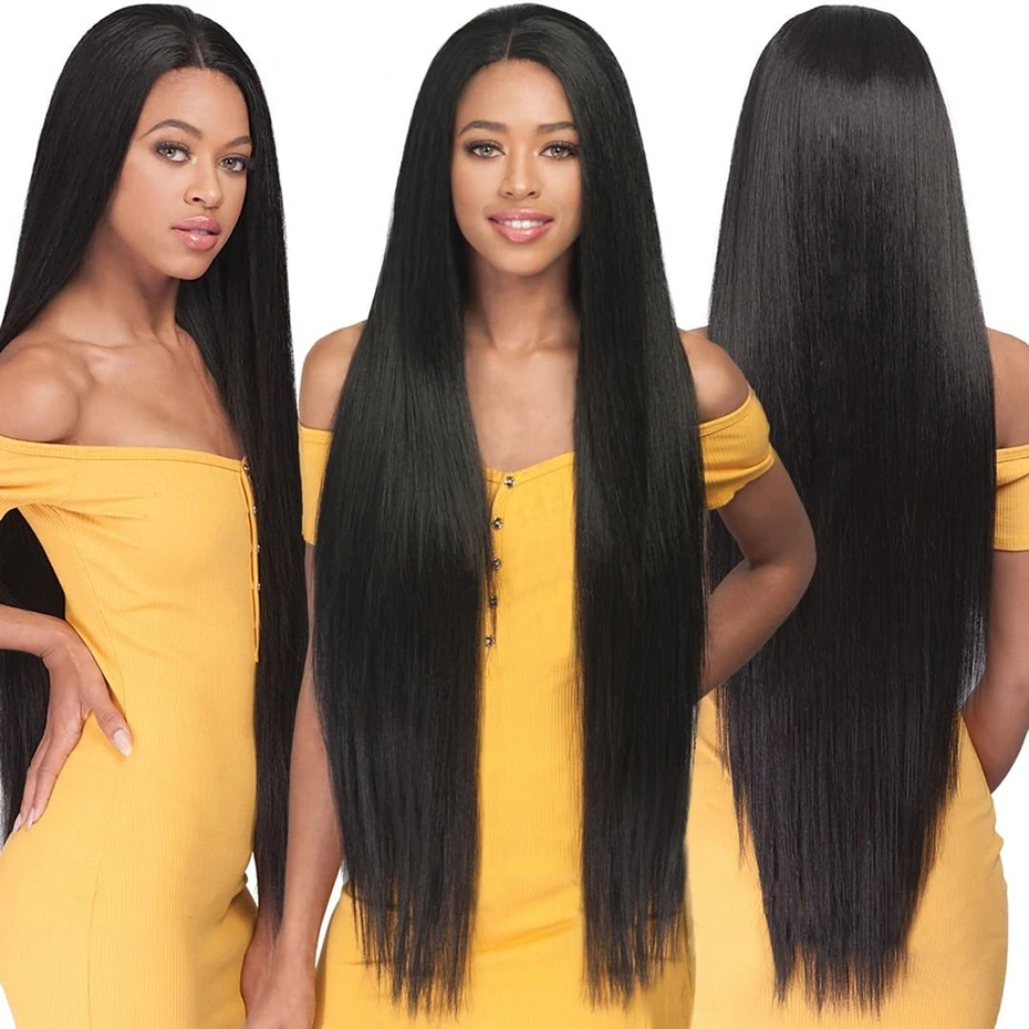 

Straight Brazilian Double Drawn Human Hair Wigs Long Straight Natural Color Lace Front Wig with 130% Density