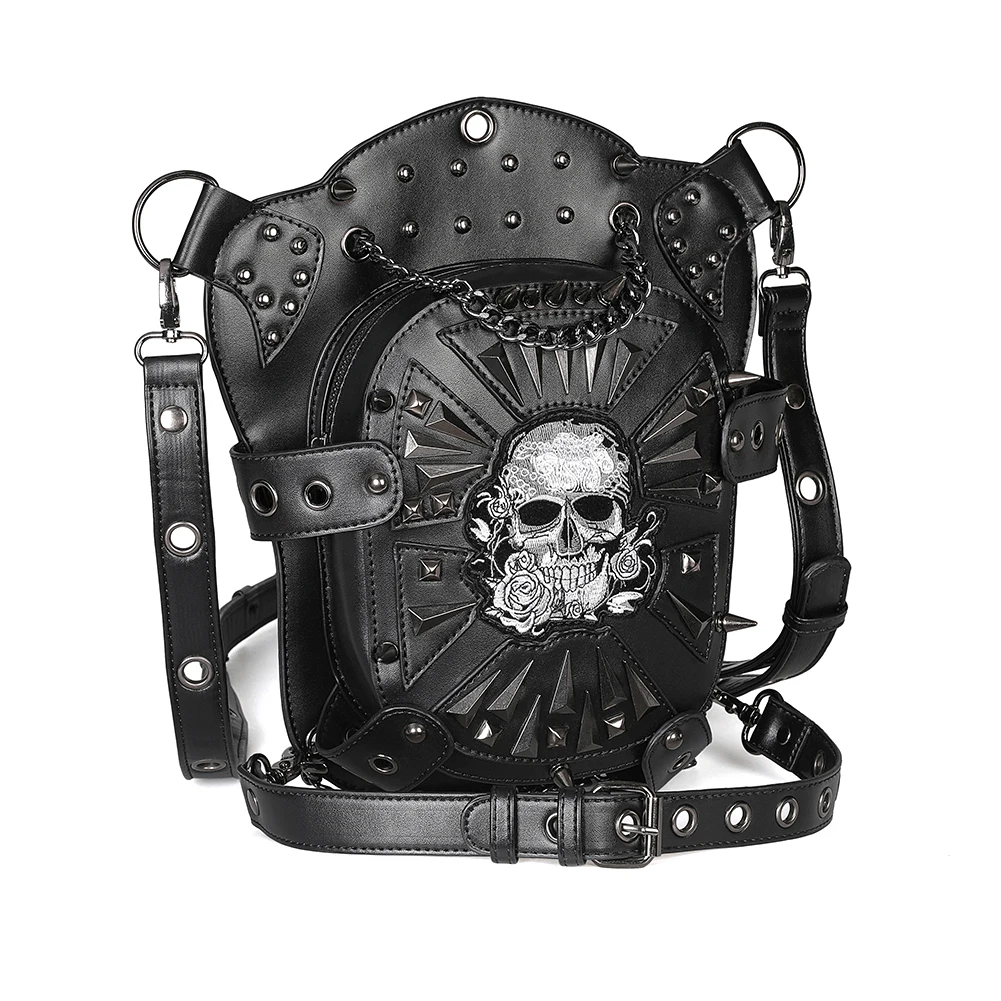 

New fashion skull spot punk multifunctional wom en pul eather shoulder mens waist bags for women