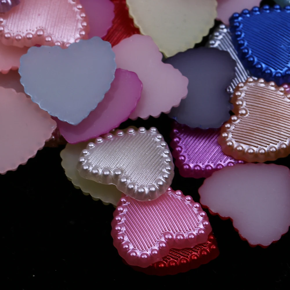 

WHATSTONE 10*10.5mm 14*13.5mm Colorful Pearlized Hearts Embellishments ABS Half Pearl Flat Back Cabochons Bead, Mix color,white