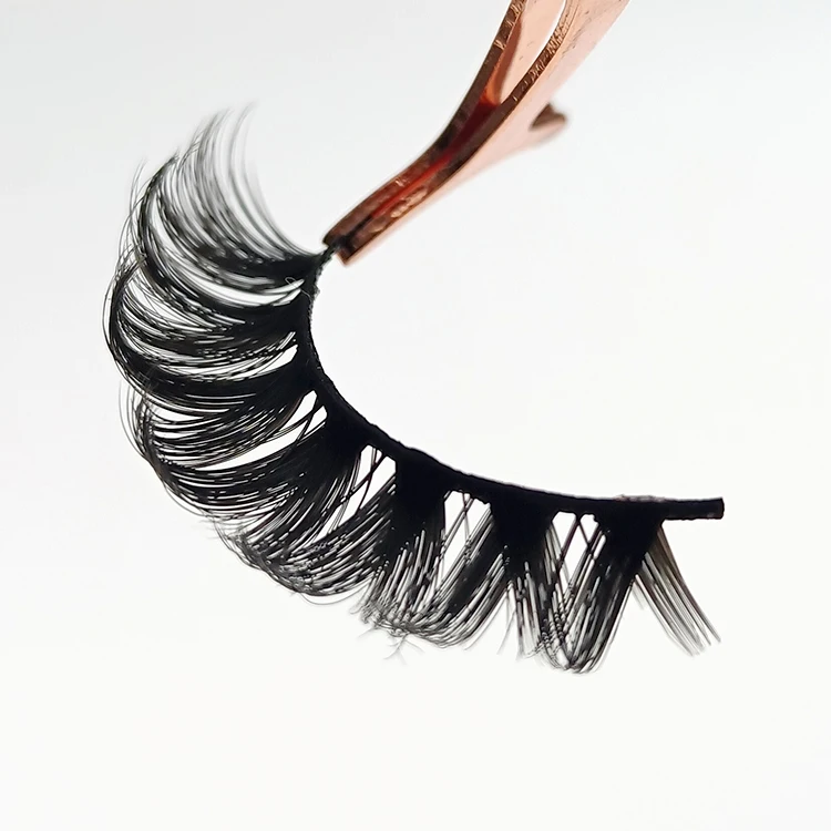 

New Design Natural Long Faux Mink Russian Lashes 3d wholesale deep curl D curl wink winged strip eyelash