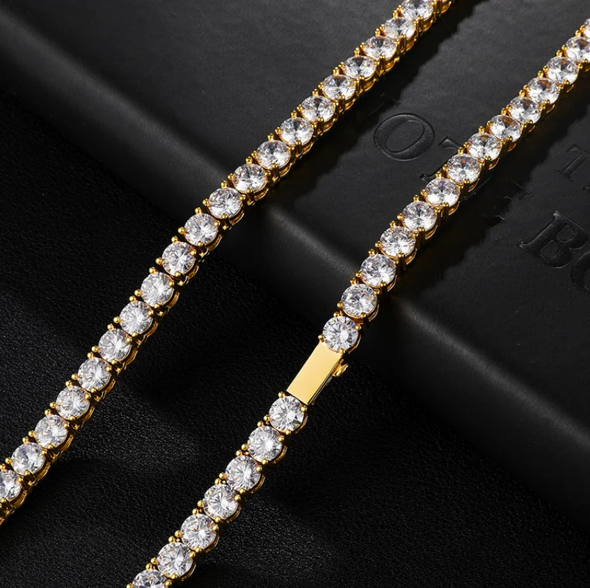 

Custom 4MM 18K Gold Plated Moissanite Diamond Iced Out Tennis Necklace Men