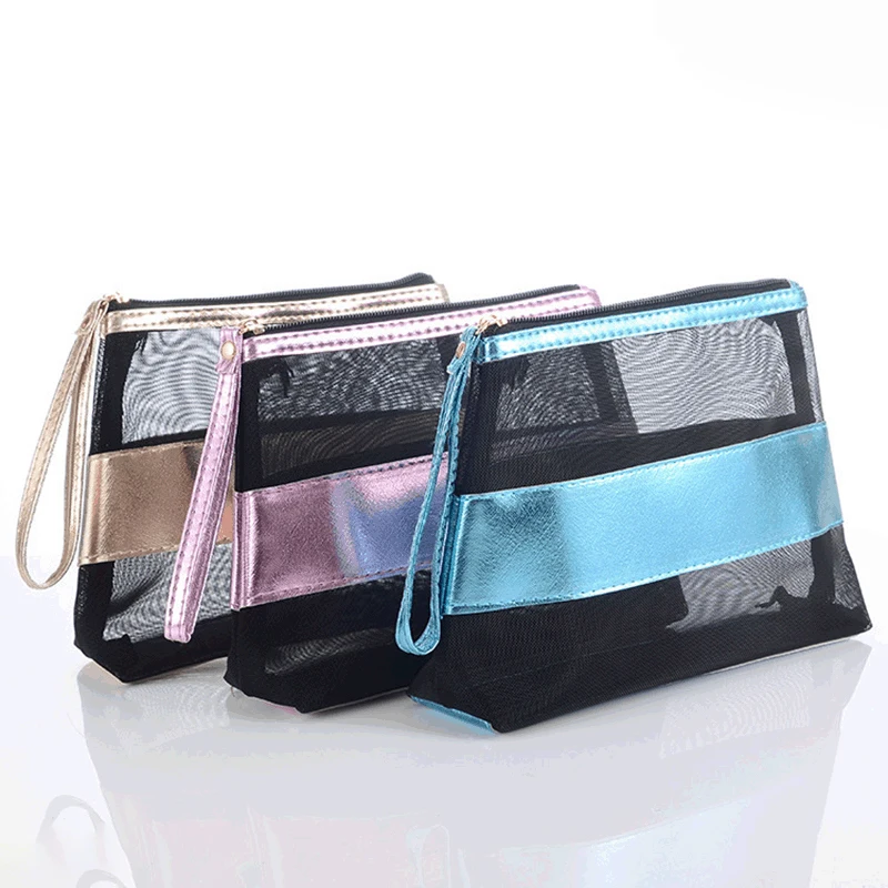 

Breathable mesh contrast color wash bag travel storage bag portable cosmetic bag