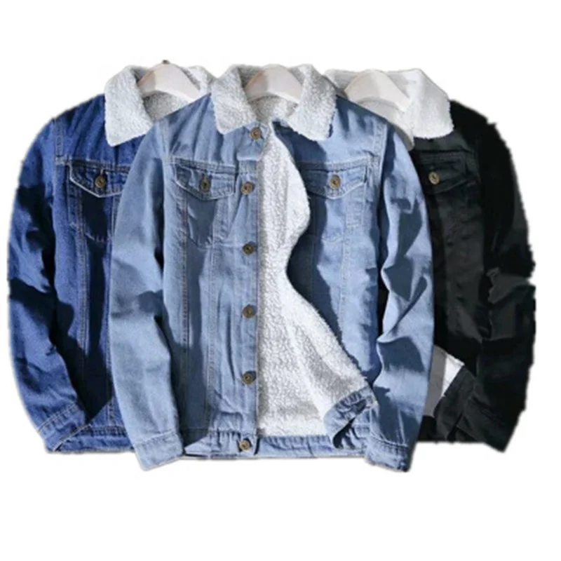 

Hot Sale Fashion Thick Denim Classic Men's Jackets Plus Size Winter Warm Jean Jacket For Man, Black/dark blue/light blue