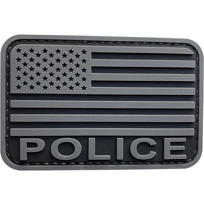 

Wholesale Rubber Patch 3D PVC Rubber Patch Large Grey Tactical American Police Patch With Hook And Loop, Custom color