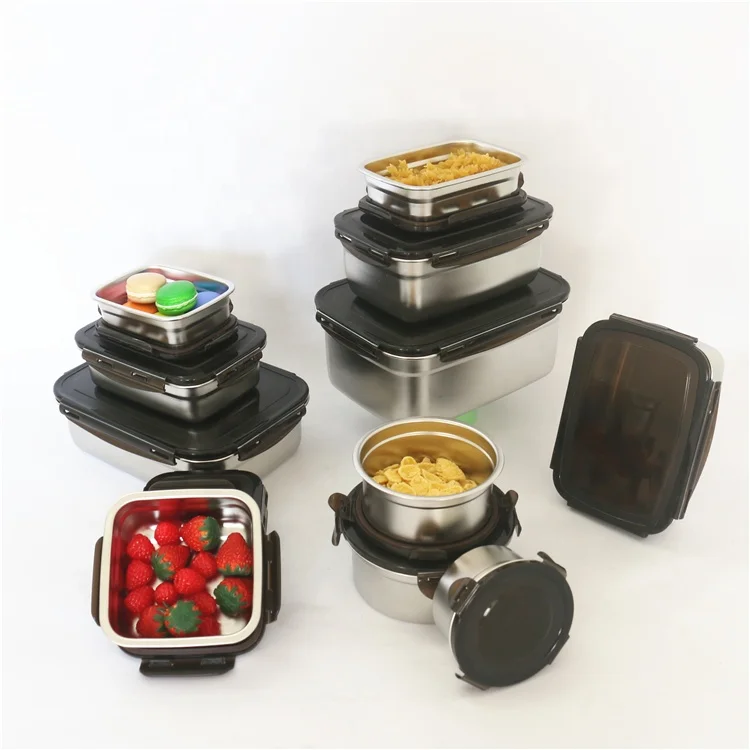 

Multiple capacity option steel stainless pet food storage containers with airtight lids, Silver/steel