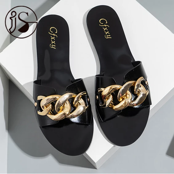 

Chained women slippers Summer slippers Comfy slippers for women Fashion styles soft PU popular design women sandals 2021, Picture